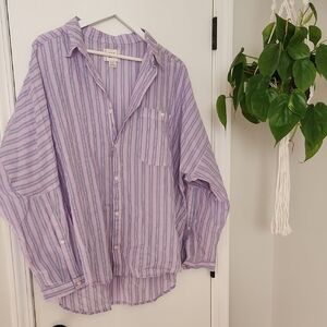 BDG Purple and White Striped Button Down Shirt